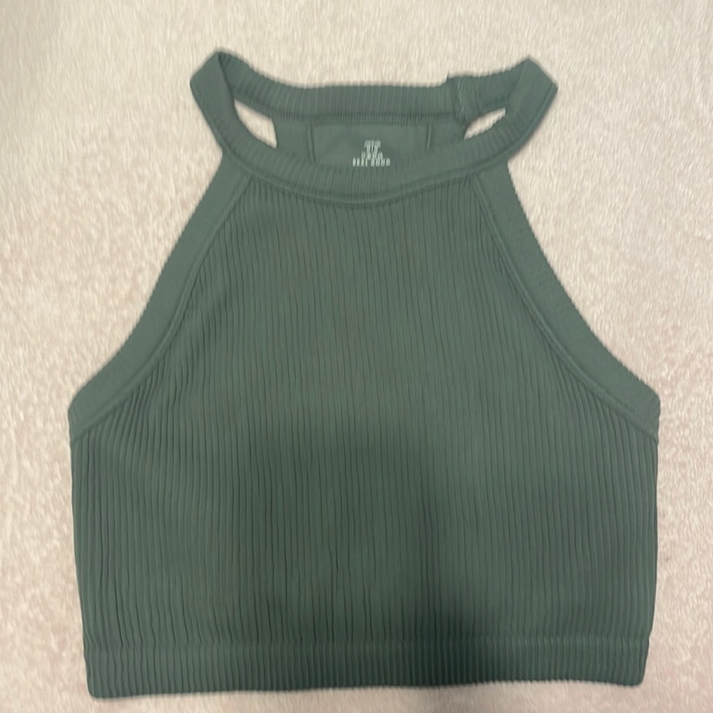 Aerie high neck crop top green NWOT